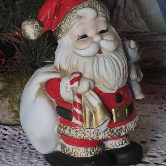 🎄Vintage Porcelain Santa Claus Piggy Bank - 70s Trinket Figurine - Picture 10 of 13